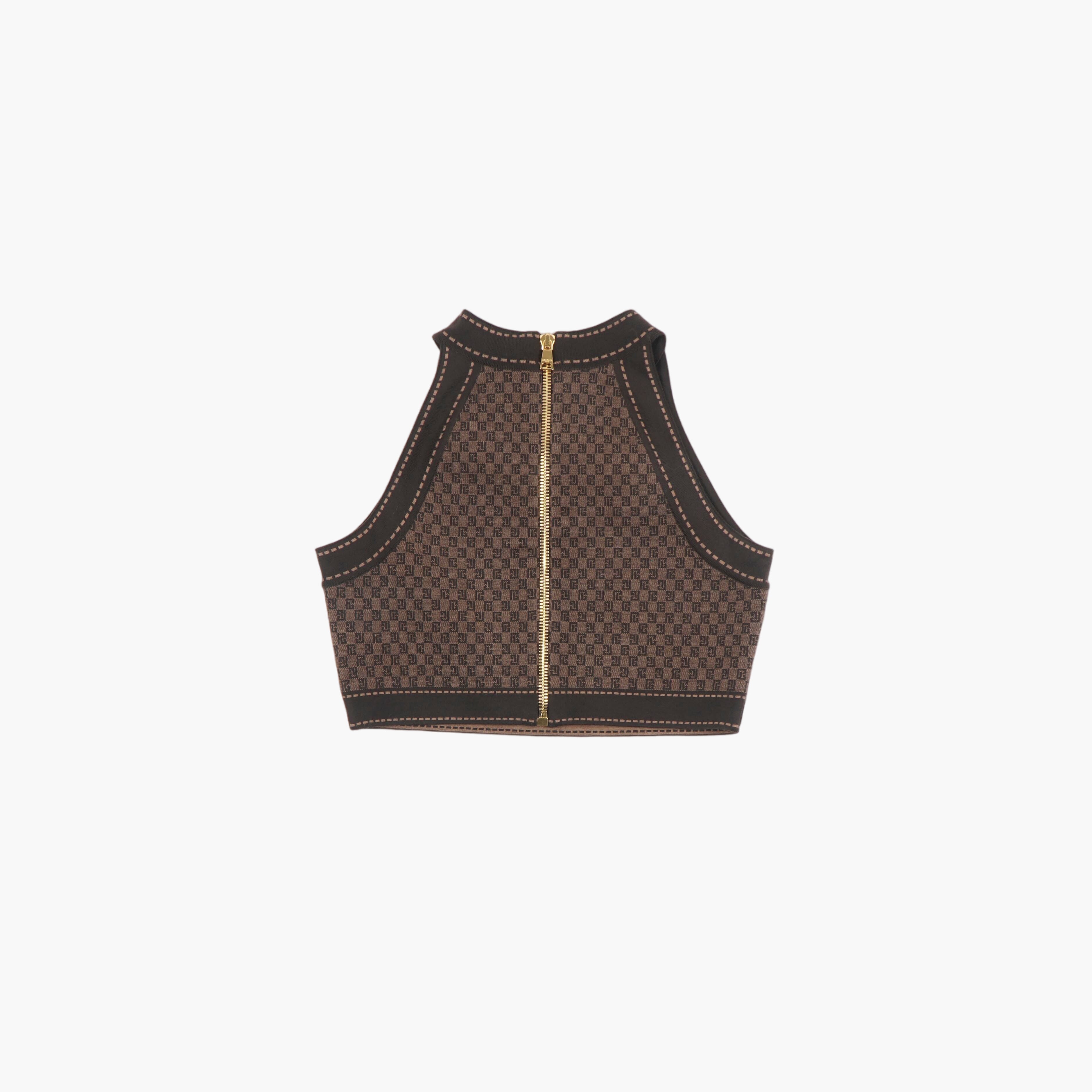 Balmain Brown Jacquard Monogram Crop Top – Euro Designer Store